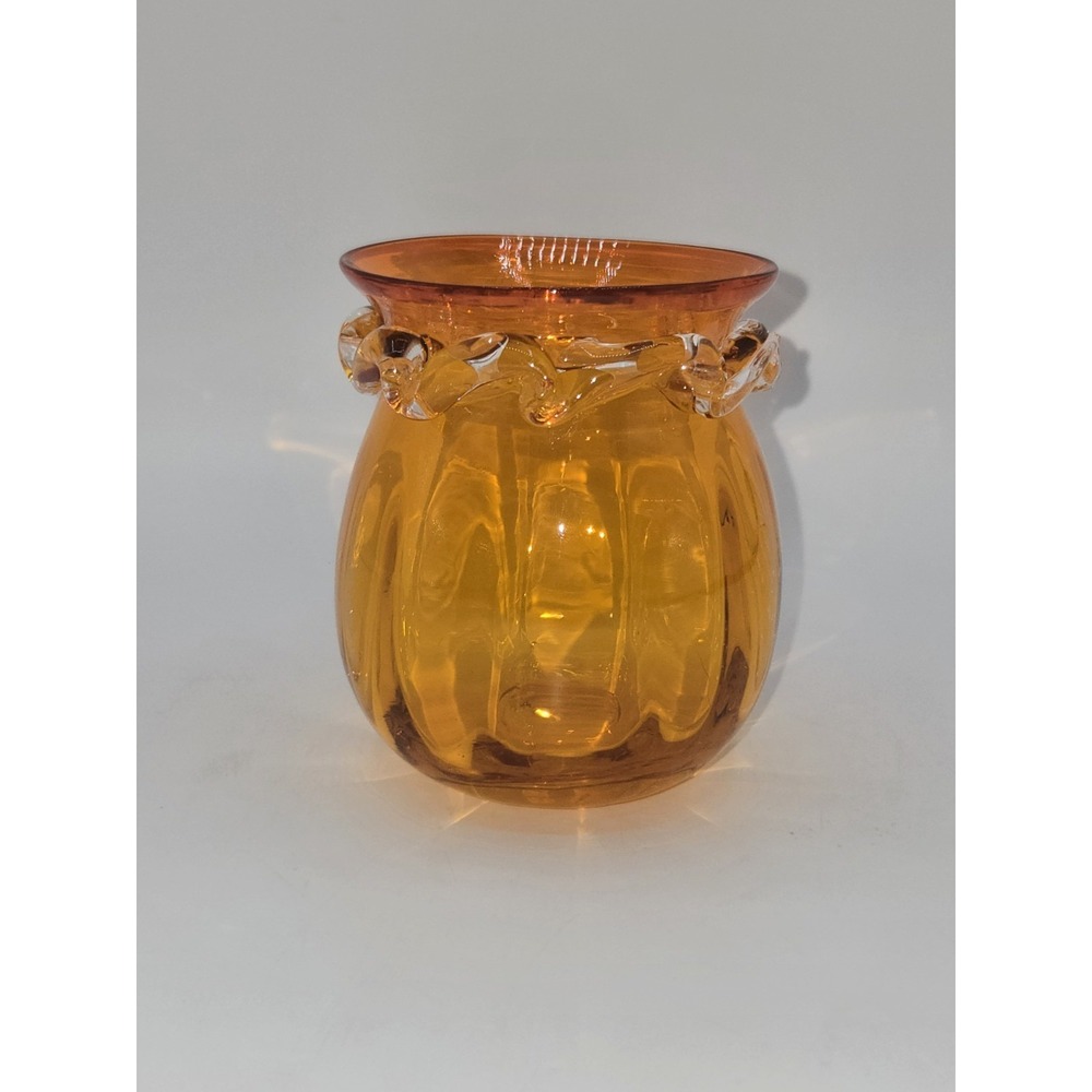 Pilgrim Glass Orange Vase‎ Applied Ribbon Rim Hand Blown Tangerine Art Glass